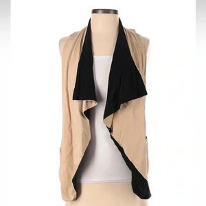 Robert Rodriguez Silk Open Front Waterfall Cardigan Sweater Size 2 Black & Tan